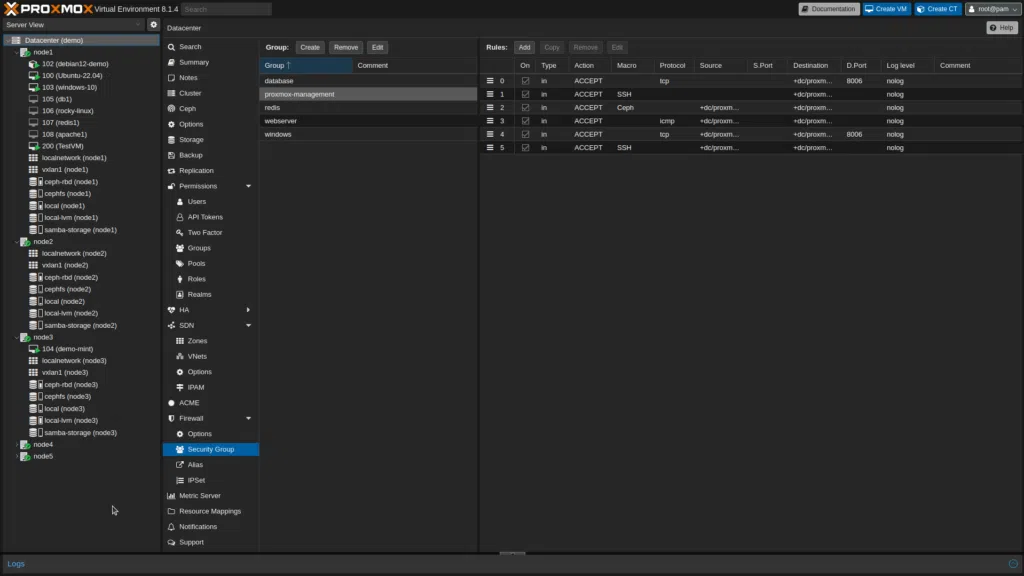 Proxmox VE | Security Groups